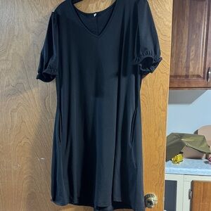 Ruffle sleeve black casual v-neck dress